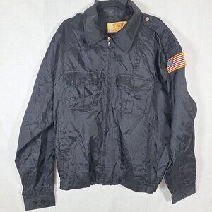 Mens Black Nylon Jacket American Flag Patch 2XL